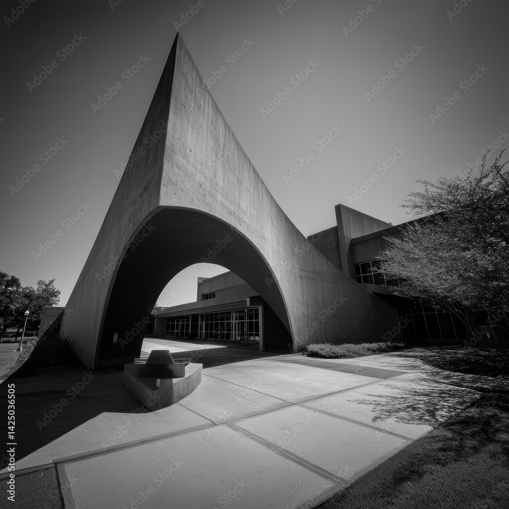 Aufkleber dramatic black and white perspective of modern concrete architecture with sharp angles and bold shad