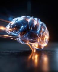 Artistic depiction of a brain illuminated with blue and orange light against dark elegant background