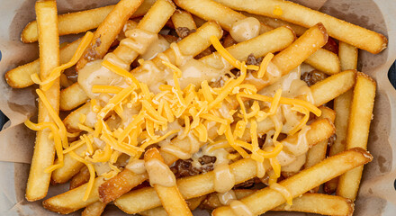 French Fries Topped With Melted Cheese Delicious Unhealthy Snack