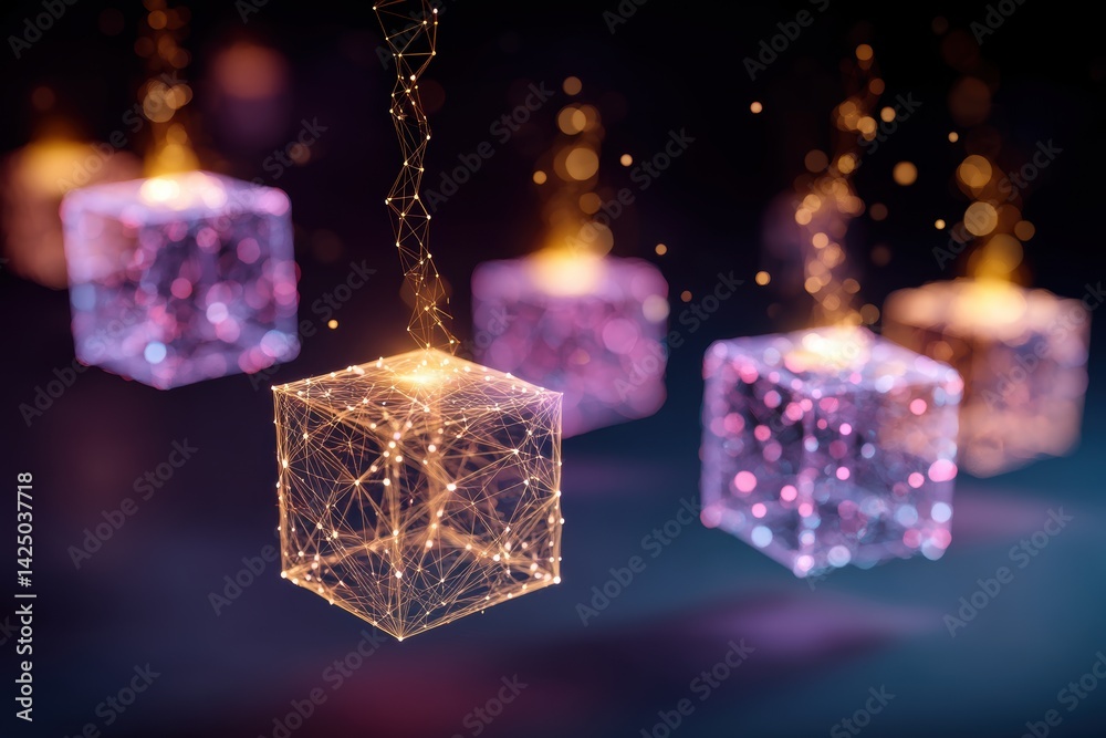 Aufkleber Abstract network cubes in digital space futuristic design creative technological innovation