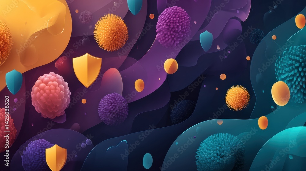 Aufkleber Visual Representation of a Healthy Immune System With Vibrant Colors and Shield Designs Indicating Defense Against Pathogens