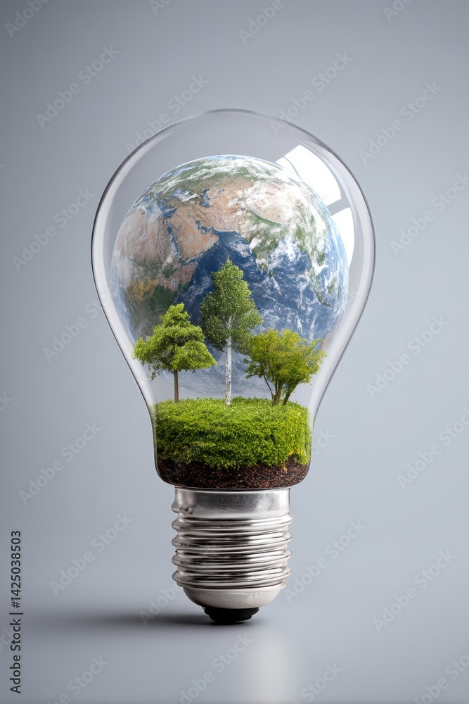 Aufkleber conceptual earth day imagery featuring our planet inside an energy efficient light bulb with trees g