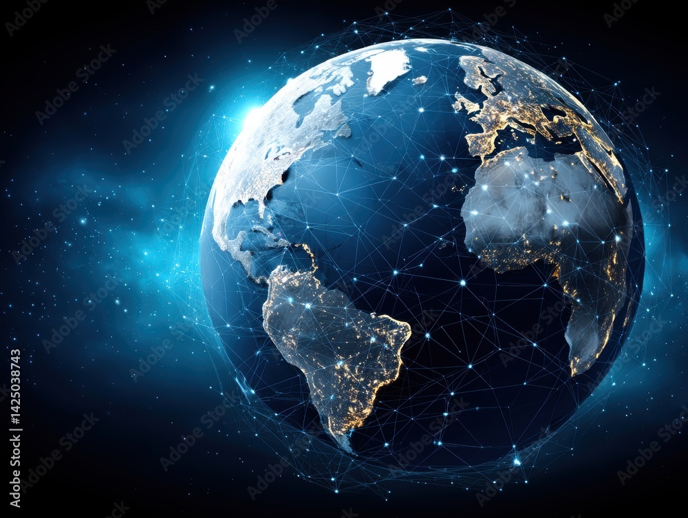 Aufkleber Global connectivity network digital world conceptual graphic of internet communication illuminated earth