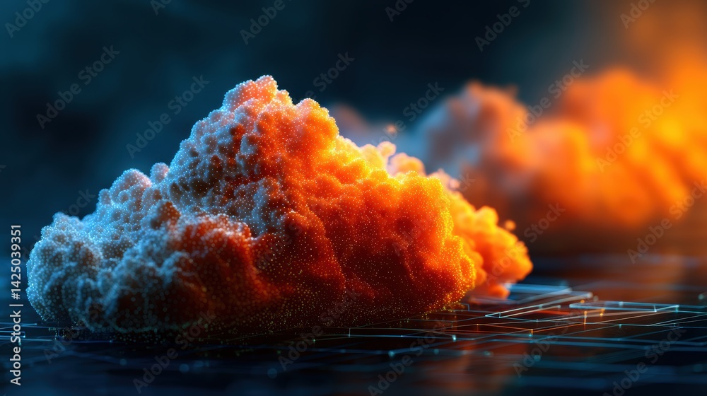 Poster Digital cloud of technology with orange and blue hues a futuristic abstract data networking concept