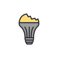 Broken bulb colored icons, minimalist vector illustration ,simple transparent graphic element .Isolated on white background