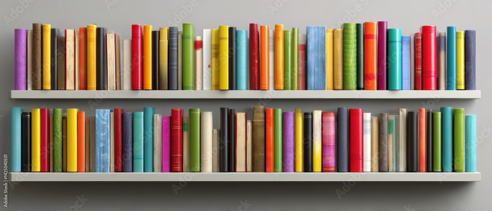Poster colorful collection of books arranged on shelves offering knowledge and creative inspiration with br