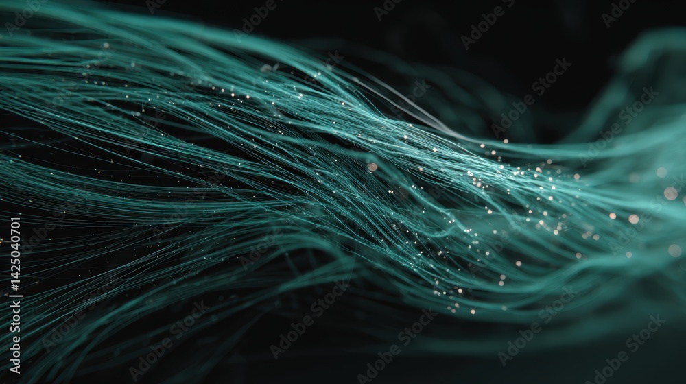 Poster abstract luminous turquoise lines flow against a dark backdrop futuristic aesthetic wallpaper concep