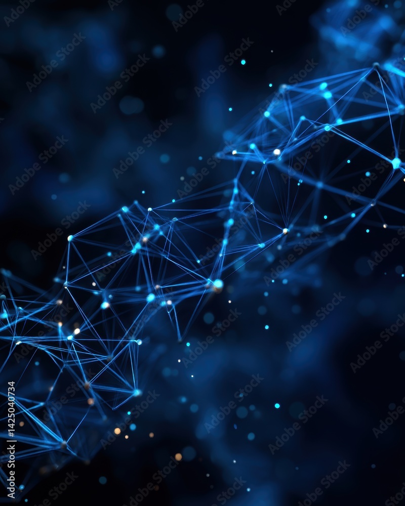 Poster Electric Neural Network Technology Abstract Background with Digital Nodes and Connection Lines