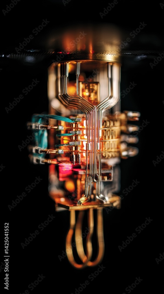 Aufkleber intricate electronic component revealing complex structure detail on dark backdrop evoking precision