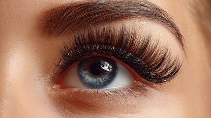 Obraz premium Close Up of a Beautiful Blue Eye with Perfect Eyebrow and Long Natural Looking Eyelashes Beauty Concept