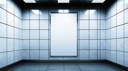 Empty modern display space with tiled walls.