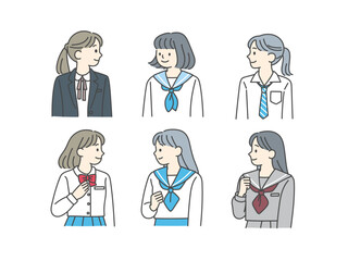 横顔の女子生徒の制服セット