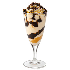Delicious Transparent Dessert Parfait with Chocolate Swirls Isolated Photo