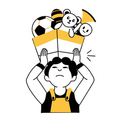 A hand drawn style illustration showing kid toys 
