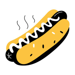 A hand drawn style illustration of a hot dog 
