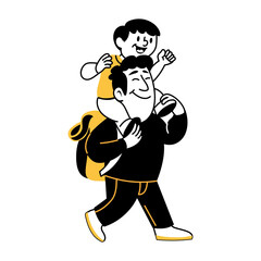A father giving a shoulder ride to his son, hand drawn illustration 

