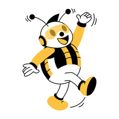 A hand drawn style illustration of a bee mascot 

