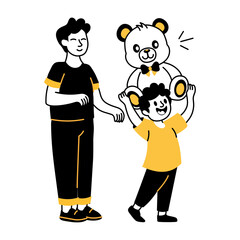 Happy kid enjoying with his father, hand drawn style illustration 
