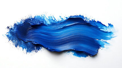 Blue paint stroke thick texture isolated on white background artistic design