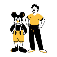 A character standing with a carnival mascot hand drawn illustration 

