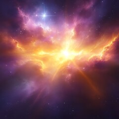 Cosmic nebula explosion, vibrant hues, starburst