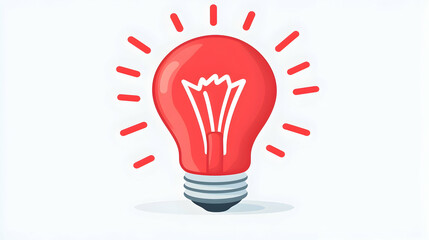 Fototapeta premium Red lightbulb glowing with bright rays on a light background, ideal for innovation or idea concepts