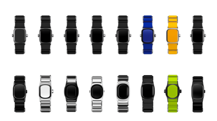 Digital Watch Collection Illustration on Transparent Background in Various Colors