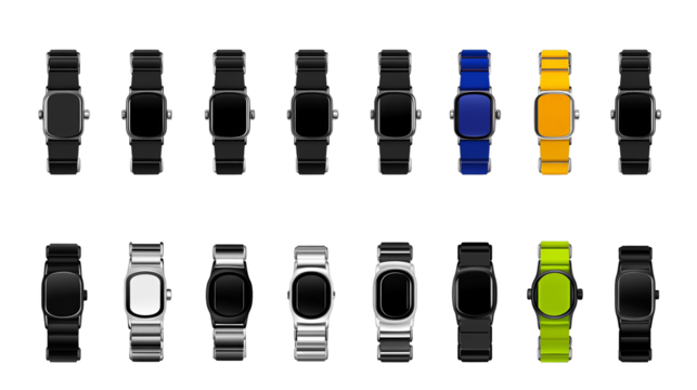 Digital Watch Collection Illustration on Transparent Background in Various Colors