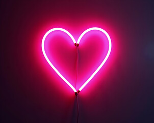 A softly glowing pink neon heart sign illuminates a textured wall, casting a gentle light that evokes feelings of love, warmth, and a touch of romance