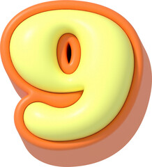 Number 9, Cartoon Pastel 3D Lettering