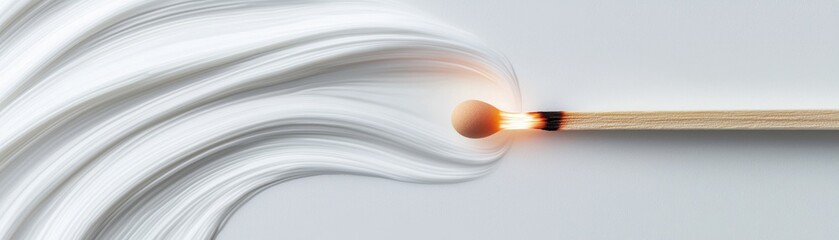 A lit match igniting soft waves of smoke, symbolizing creativity and transformation.