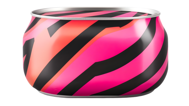 Abstract Neon Striped Can Design With Pink And Black Colors On Transparent Background - Powered by Adobe