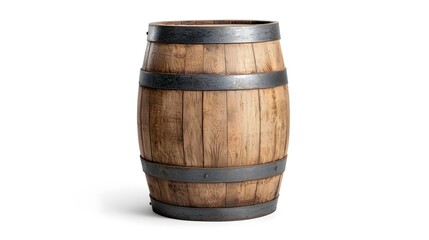 Aged and Weathered Traditional Wooden Beer Barrel with Rustic Metal Bands   Vintage Brewing Equipment and Decor for Craft Beer Liquor and Beverage Production and Display