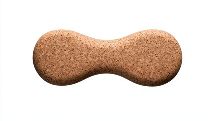 A smooth, brown cork object shaped like a peanut, featuring a minimalist design and a natural texture.