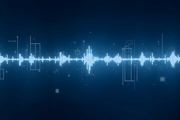 Fototapeta premium Abstract Blue Technology Background Featuring White Frequency Waveform and Geometric Shapes Creates a Vision of Modern Digital Communication and Audio Technology