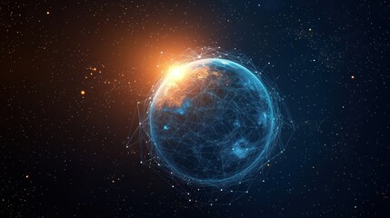 Obraz premium Global connection: A digital earth enveloped in a network of interconnected data