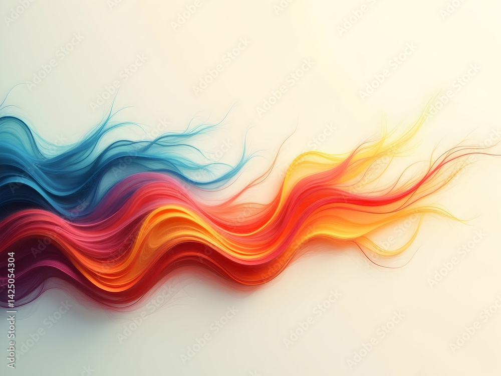 Poster abstract flowing streaks with vibrant gradients on a neutral canvas creating a dynamic and visually 