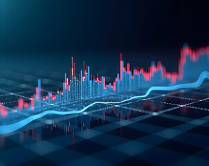 Abstract Financial Analysis, Scientific Graph Overlays on Transparent Glowing Grid representing Stock Market Trends and Data Visualization for Investment Strategies
