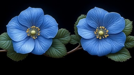 Blue Flowers on Black Background