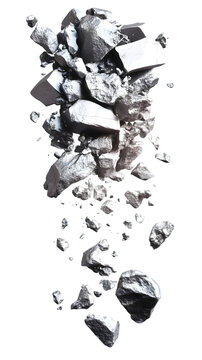 Falling Silver Rocks Illustration On Isolated Black Background
