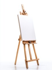 Bright Studio Shot of Wooden Easel with Blank White Canvas Artwork Ready for Artistic Creation