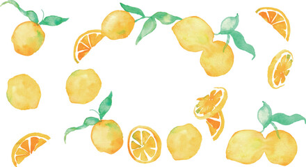 水彩のレモンイラスト。水彩画のレモンベクター素材。夏のレモン背景イラスト。Watercolor lemon illustration. Watercolor lemon vector material. Summer lemon background illustration.