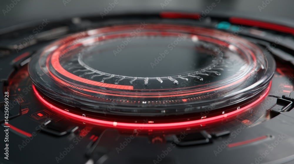 Poster futuristic interface with red illumination modern advanced technology in abstract visualization