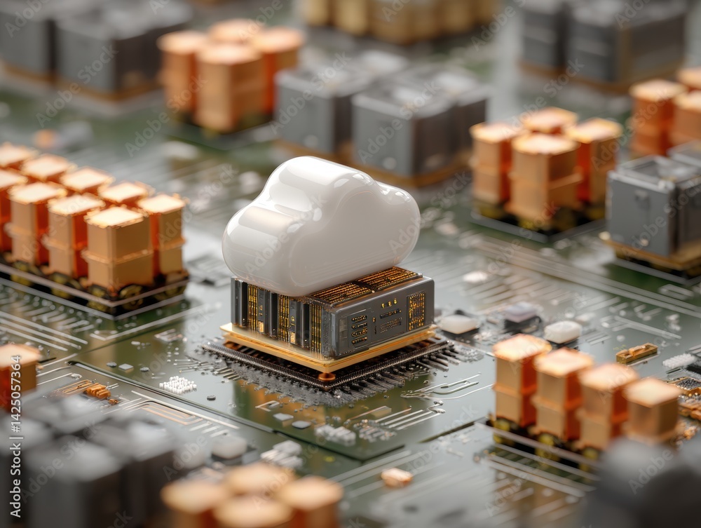 Poster cloud computing on futuristic circuit board internet data storage system network connection