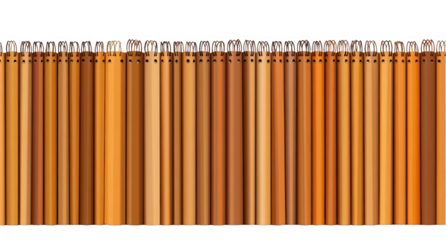 An Isolated Pencils Row in Various Shades of Brown and Yellow on Transparent Background