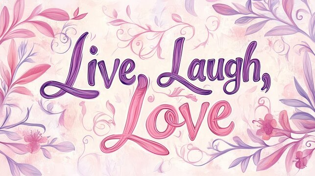 Floral Live Laugh Love art with pink and purple hues