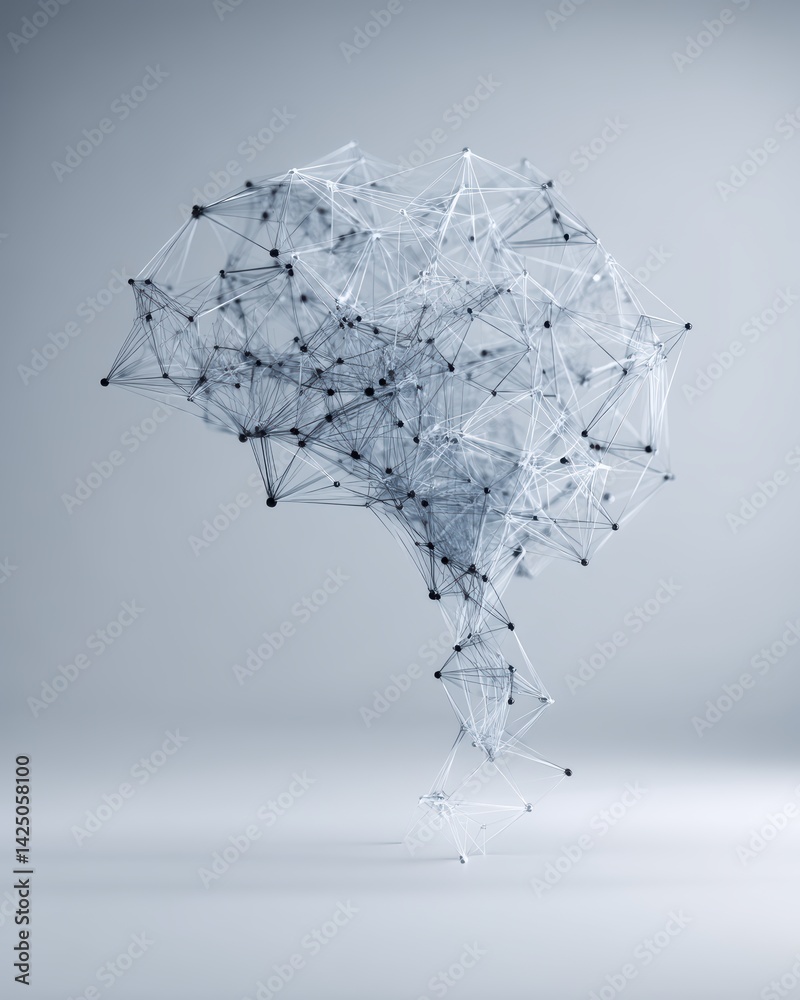 Poster abstract neural network visualization of brain connectivity with soft lighting and minimalistic styl