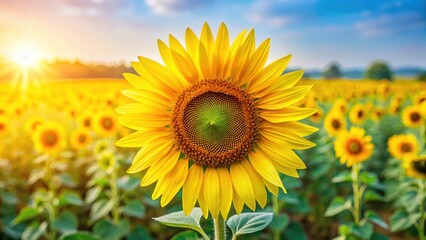 Fototapeta premium Stunning Sunflower Field Bloom: Detailed Close-up Photography