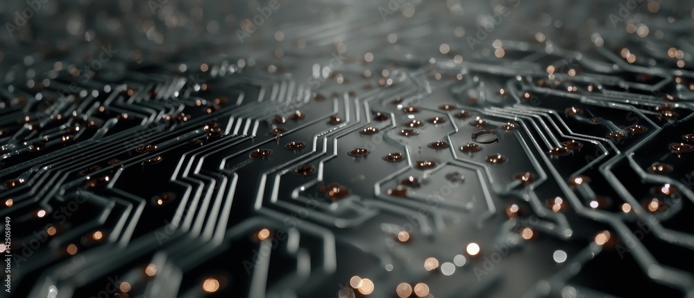 Poster abstract circuit board pattern in macro detail high tech surface with electrical pathway design