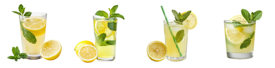 Refreshing lemon and mint drinks with ice